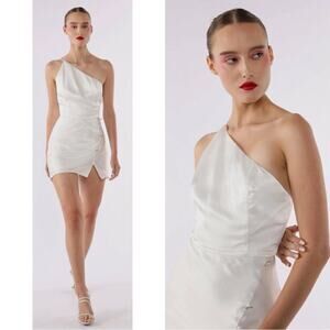 SAU LEE Halle One Shoulder Satin White Mini Dress Size 2